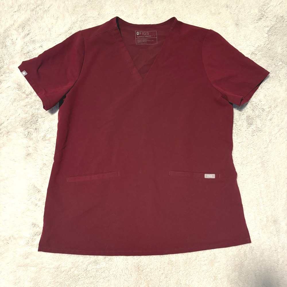 FIGS Women Scrub Set Casma Top LARGE Yola Pants MEDIUM Burgundy Maroon - Picture 2 of 9